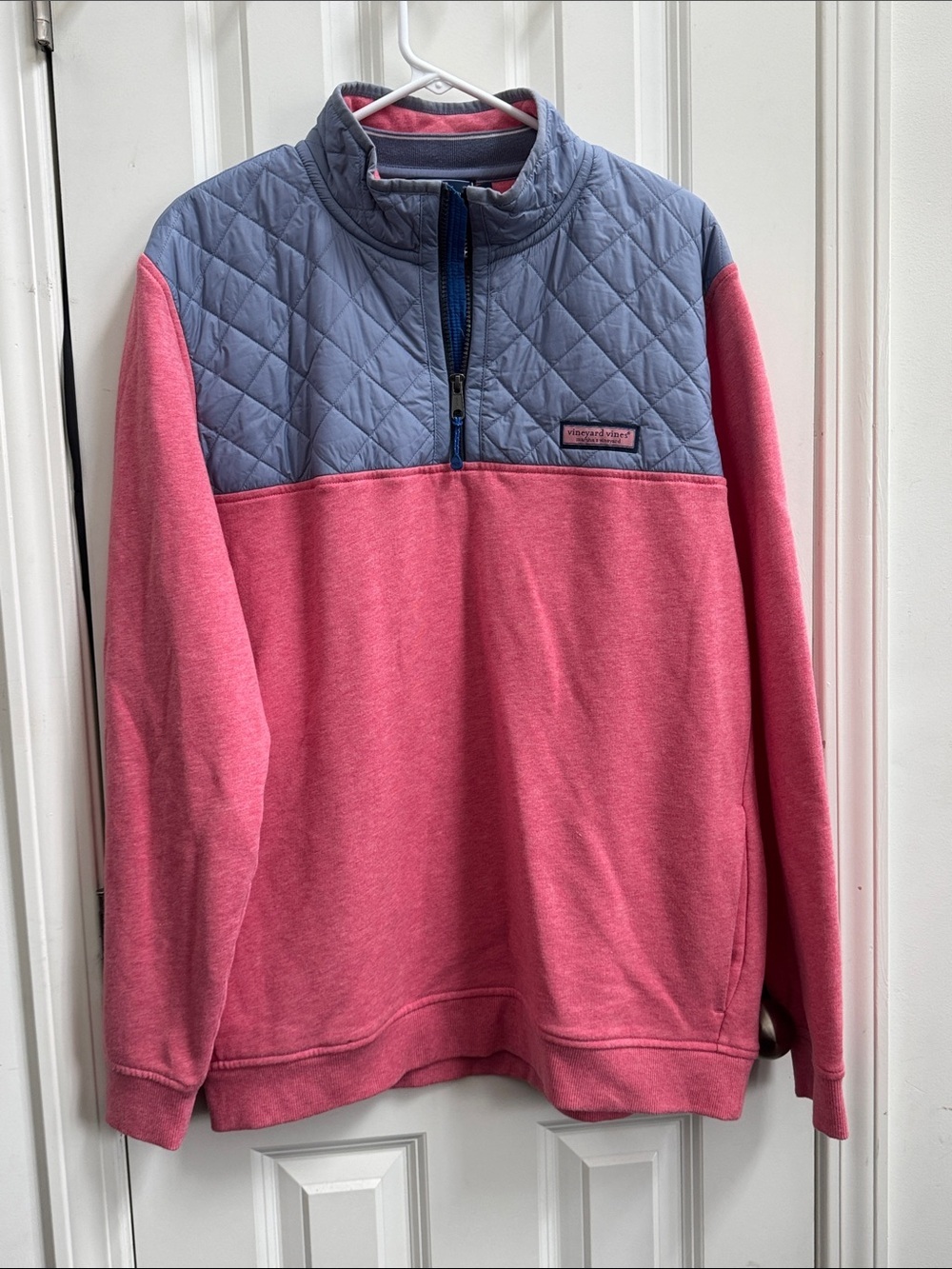 Vineyard Vines Pink Sweatshirt with Light Blue Quilted Yoke